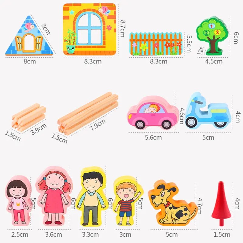 Set de construcție din lemn, Micul Arhitect, 128 piese, Beilaluna Toys 11