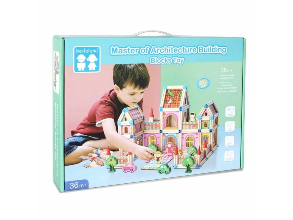 Set de construcție din lemn, Micul Arhitect, 268 piese, Beilaluna Toys