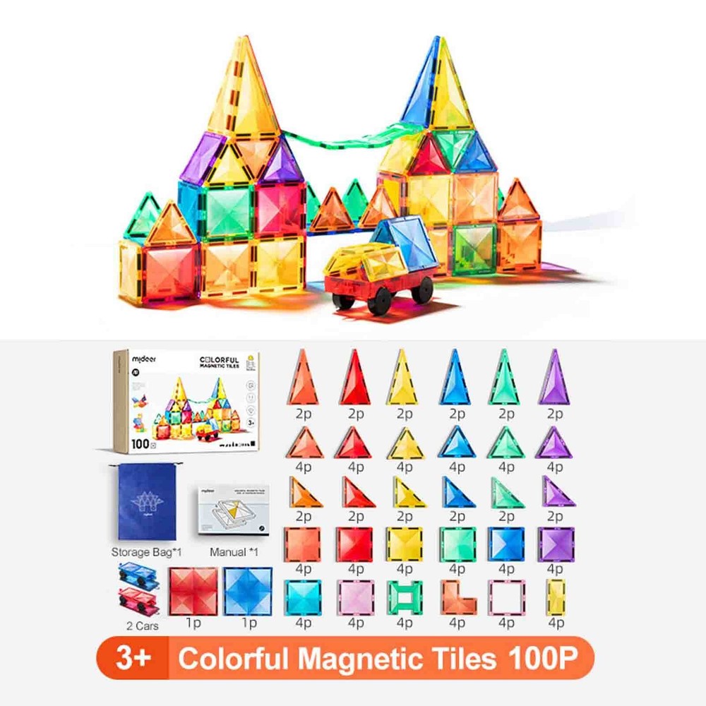 Set de Construcție Magnetic, 100 piese Colorful Magnetic Tiles 9