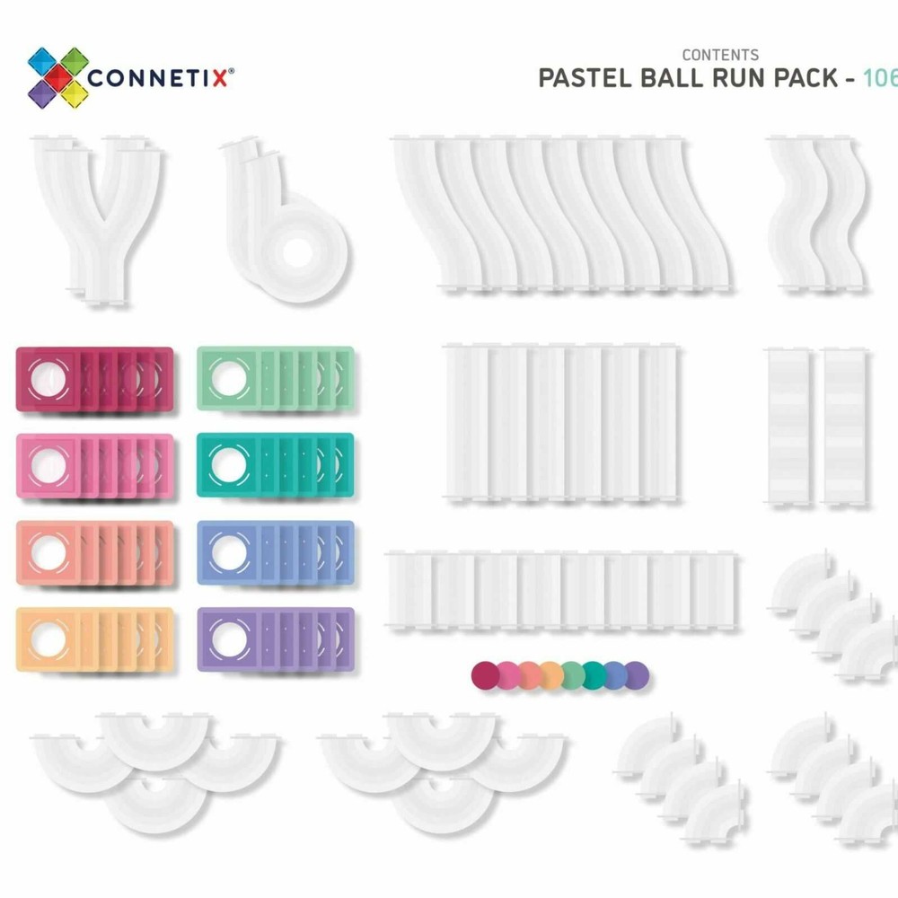 Set de construcție magnetic, 106 piese, Pastel Ball Run, Connetix Tiles, Marble Run 12