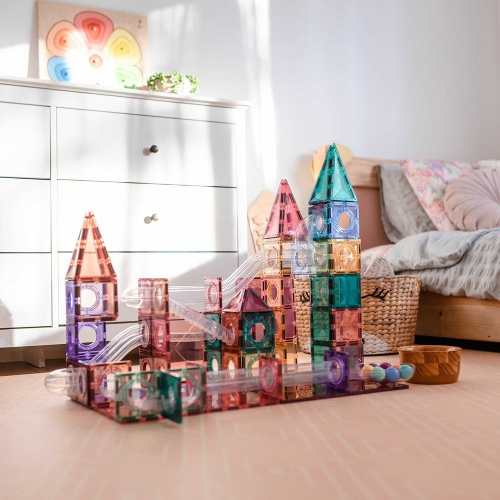 Set de construcție magnetic, 106 piese, Pastel Ball Run, Connetix Tiles, Marble Run 3