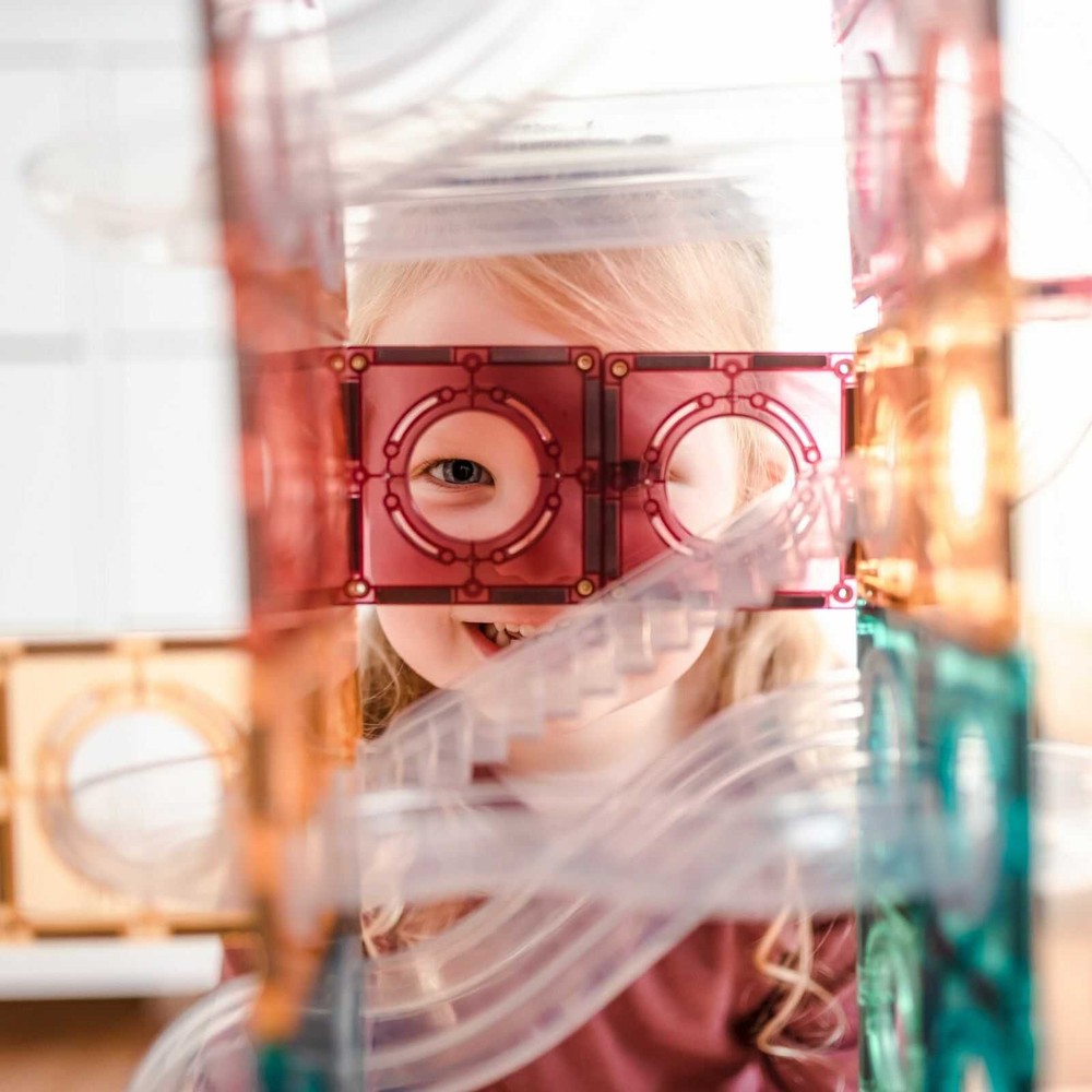 Set de construcție magnetic, 106 piese, Pastel Ball Run, Connetix Tiles, Marble Run 4