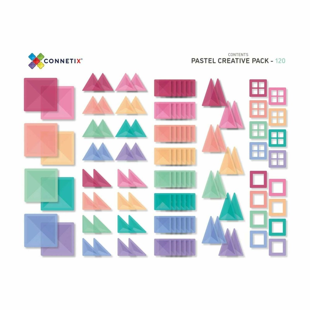 Set de construcție magnetic, 120 piese, pastel, Creative Pack, Connetix Tiles 12