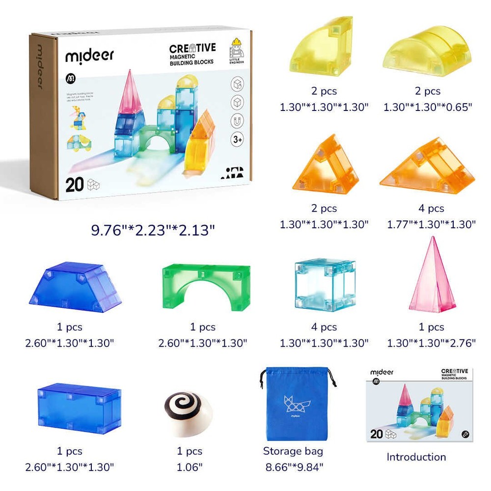 Set de construcție magnetic, 20 piese colorate 9