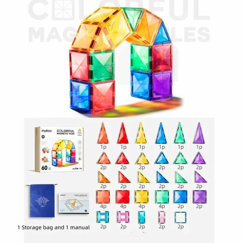 Set de Construcție Magnetic, 60 piese Colorful Magnetic Tiles 5