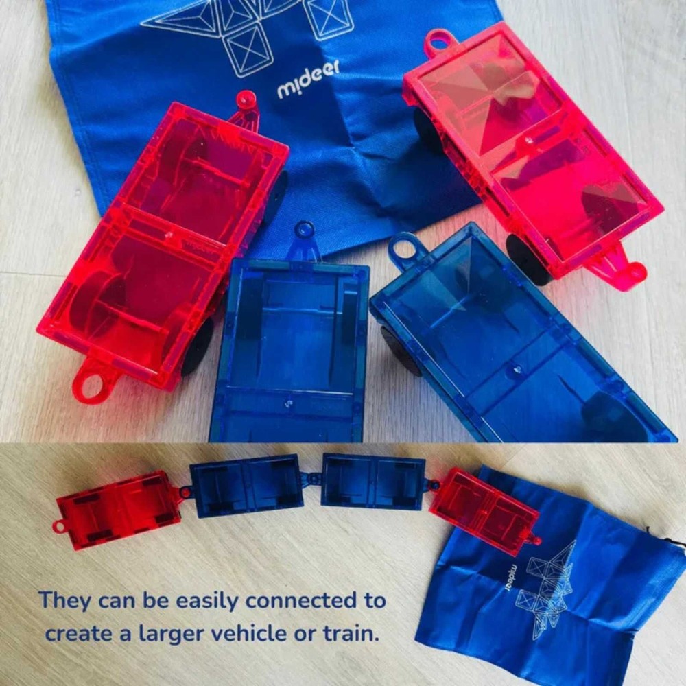 Set Extensie 4 Mașinuțe Magnetice MiDeer Magnetic Tiles Car Base 3