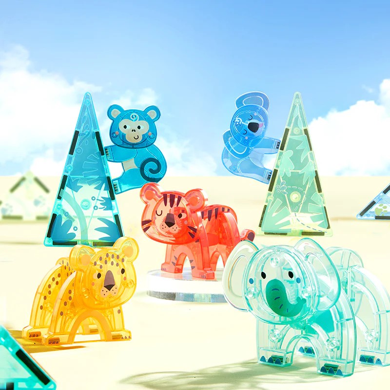 Set magnetic cu animale din junglă, Colorful Magnetic Tiles Wonderful Forest, 40 piese, 3+ 3