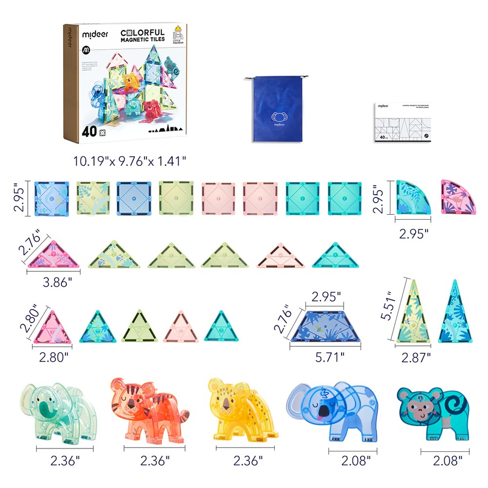Set magnetic cu animale din junglă, Colorful Magnetic Tiles Wonderful Forest, 40 piese, 3+ 6