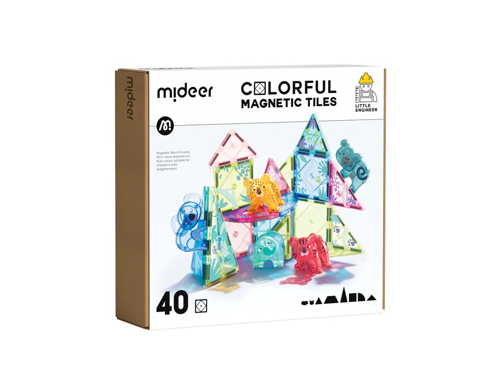 Set magnetic cu animale din junglă, Colorful Magnetic Tiles Wonderful Forest, 40 piese, 3+