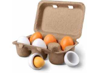 Set ouă de jucărie, din lemn, în cofraj de carton