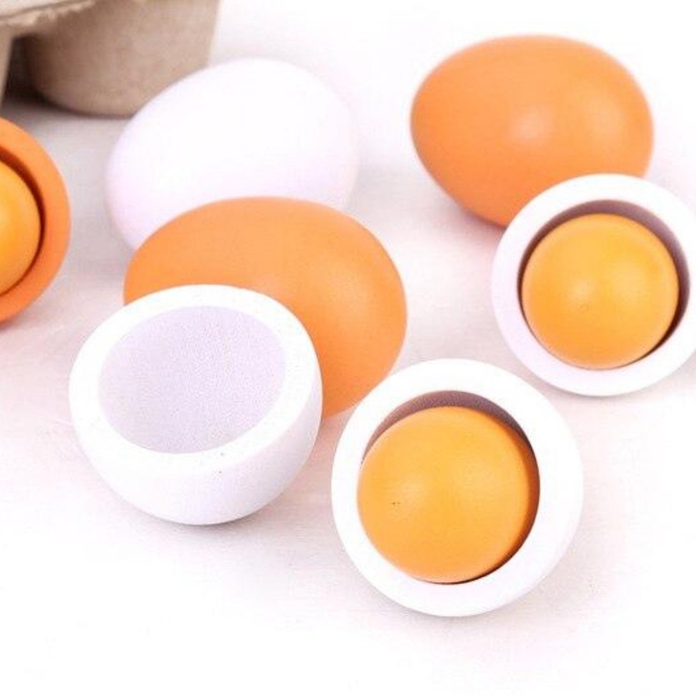 Set ouă de jucărie, din lemn, în cofraj de carton 7