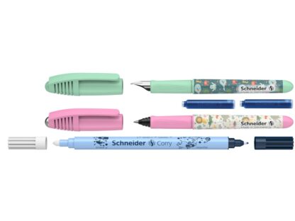 Set stilou + roller Schneider Zippi + pic Corry + 2 rezerve/blister 2025/2026 vernil-roz 2