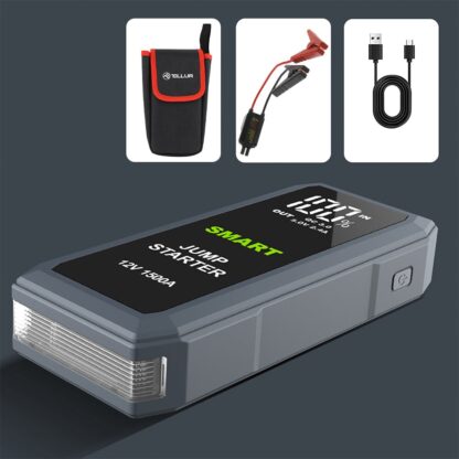 Starter auto portabil Tellur, 12V, 1500A, baterie externă, 16800mAh, lanternă, gri 14
