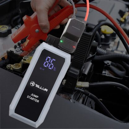 Starter auto portabil Tellur, 12V, 1500A, baterie externă, 16800mAh, lanternă, gri 2