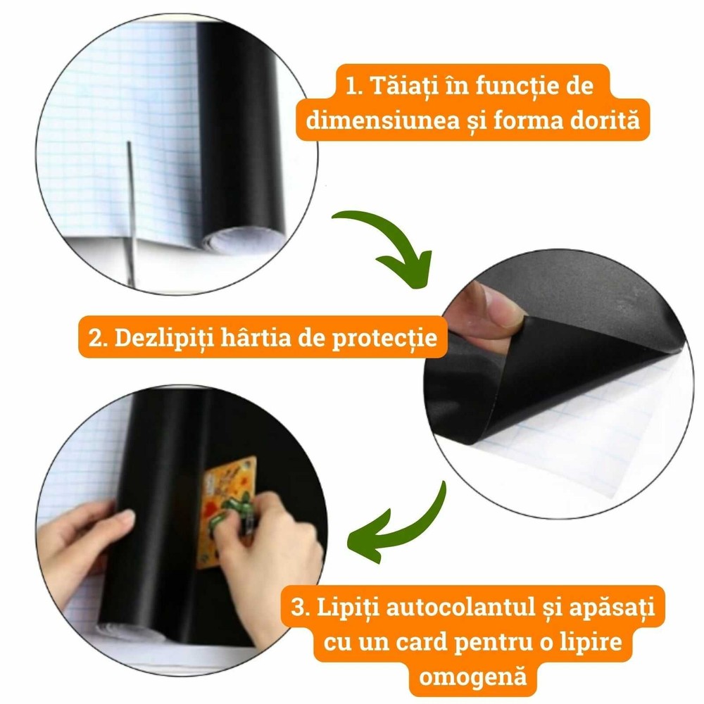 Tablă de scris autocolantă pentru multiple suprafețe, tip tapet, reutilizabilă, cretă inclusă, ușor de lipit, 45 x 200 cm, negru 14