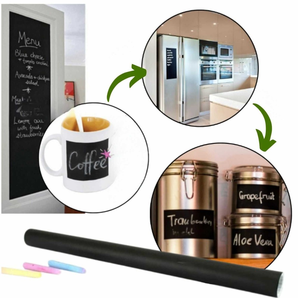 Tablă de scris autocolantă pentru multiple suprafețe, tip tapet, reutilizabilă, cretă inclusă, ușor de lipit, 45 x 200 cm, negru 15