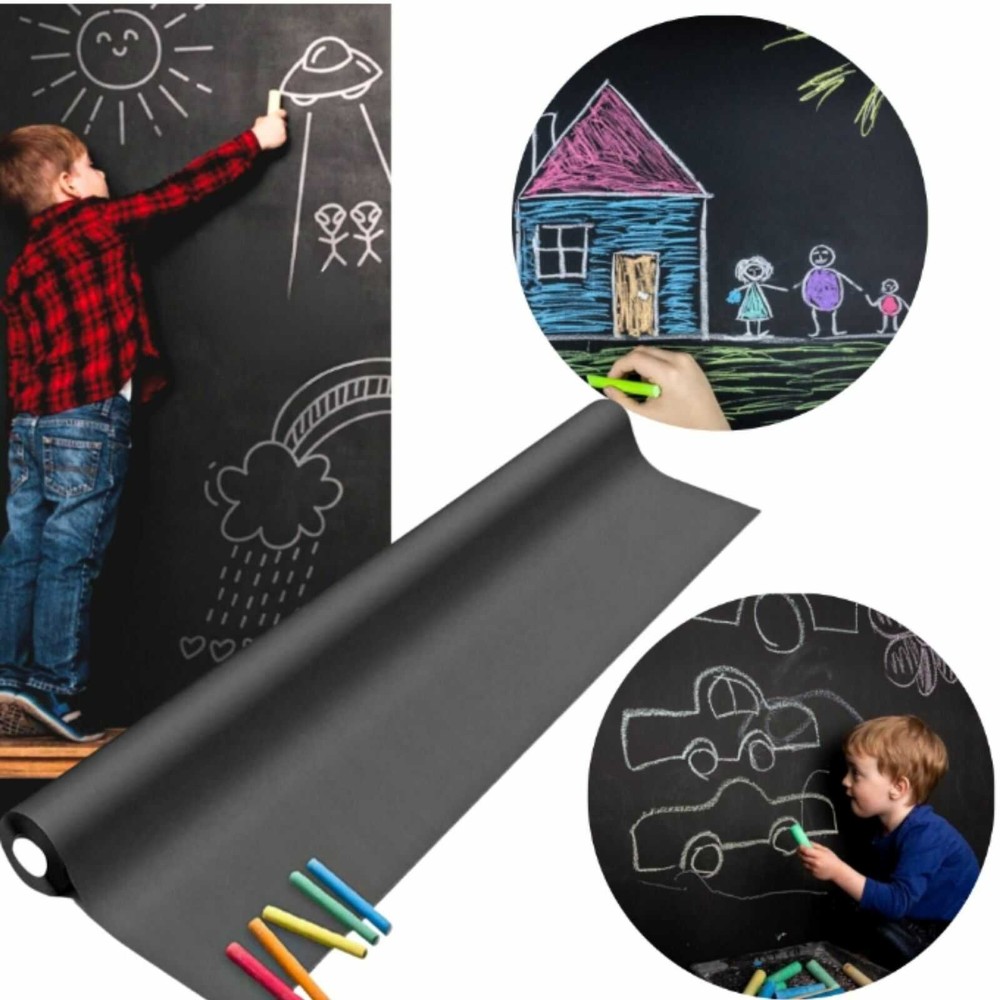 Tablă de scris autocolantă pentru multiple suprafețe, tip tapet, reutilizabilă, cretă inclusă, ușor de lipit, 45 x 200 cm, negru 16