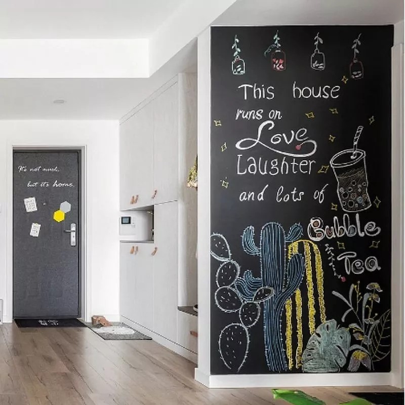 Tablă de scris autocolantă pentru multiple suprafețe, tip tapet, reutilizabilă, cretă inclusă, ușor de lipit, 45 x 200 cm, negru 5