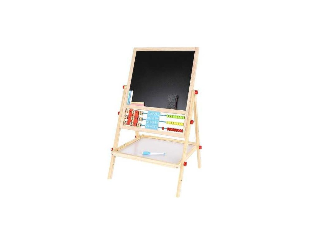 Tablă magnetică copii, de scris, cu două fețe, din lemn, Educativă, cu Suport și Accesorii, Abac, 67 x 41 x 32 cm