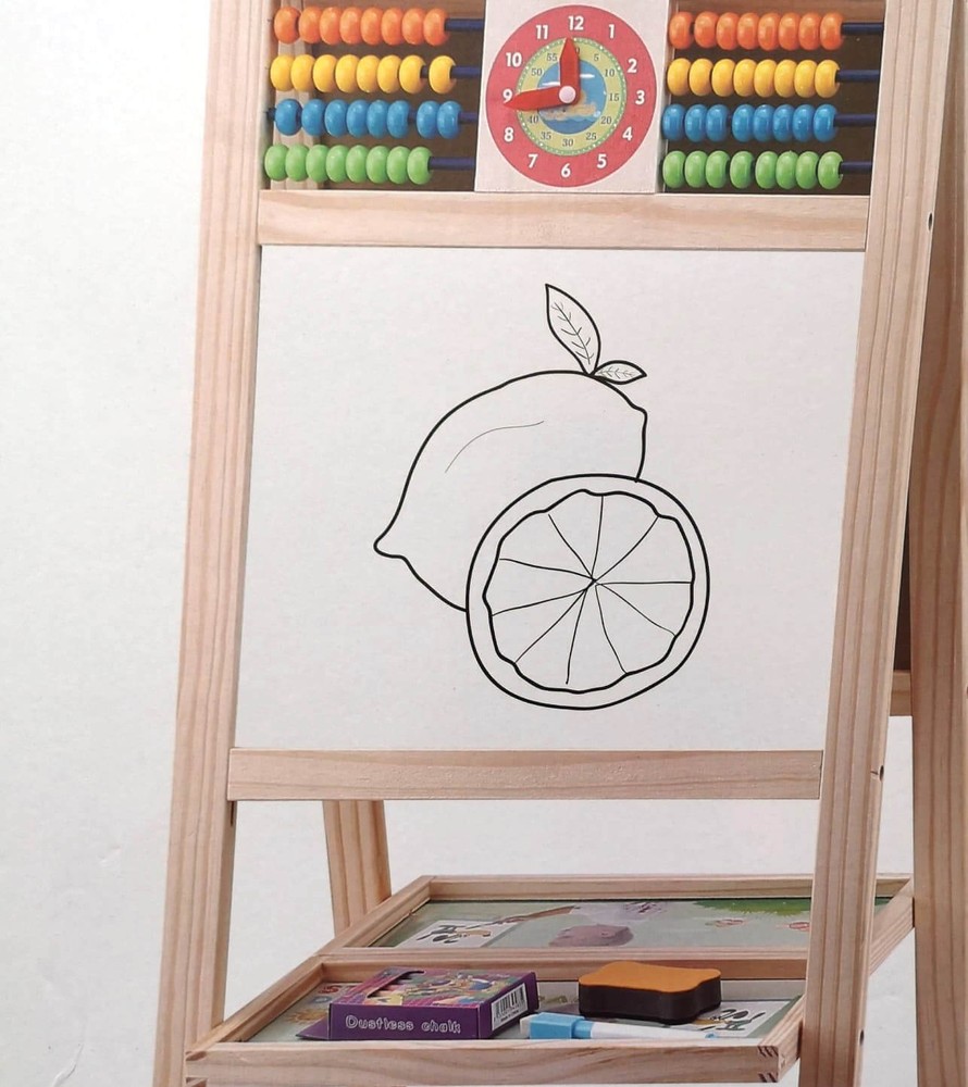 Tablă Magnetică din Lemn, cu 2 Fețe, 80 cm, Ceas, Abac pentru Scris cu Cretă și Marker 3