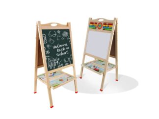 Tablă Magnetică din Lemn, cu 2 Fețe, 80 cm, Ceas, Abac pentru Scris cu Cretă și Marker