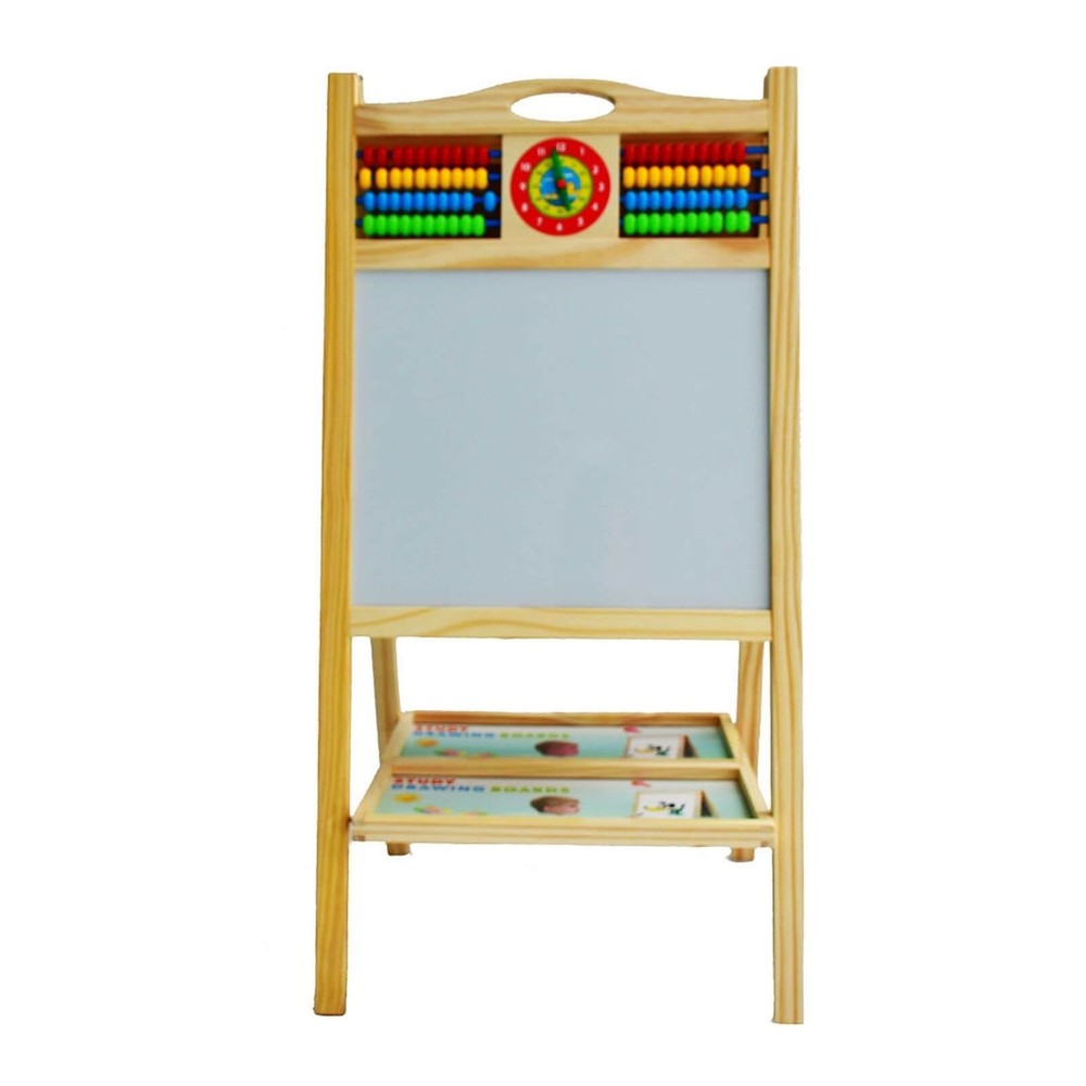 Tablă Magnetică din Lemn, cu 2 Fețe, 80 cm, Ceas, Abac pentru Scris cu Cretă și Marker 4