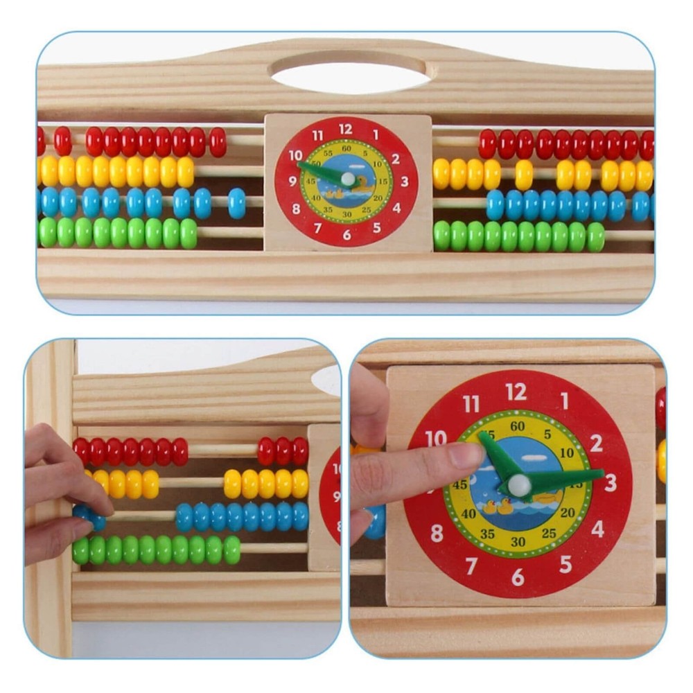 Tablă Magnetică din Lemn, cu 2 Fețe, 80 cm, Ceas, Abac pentru Scris cu Cretă și Marker 7