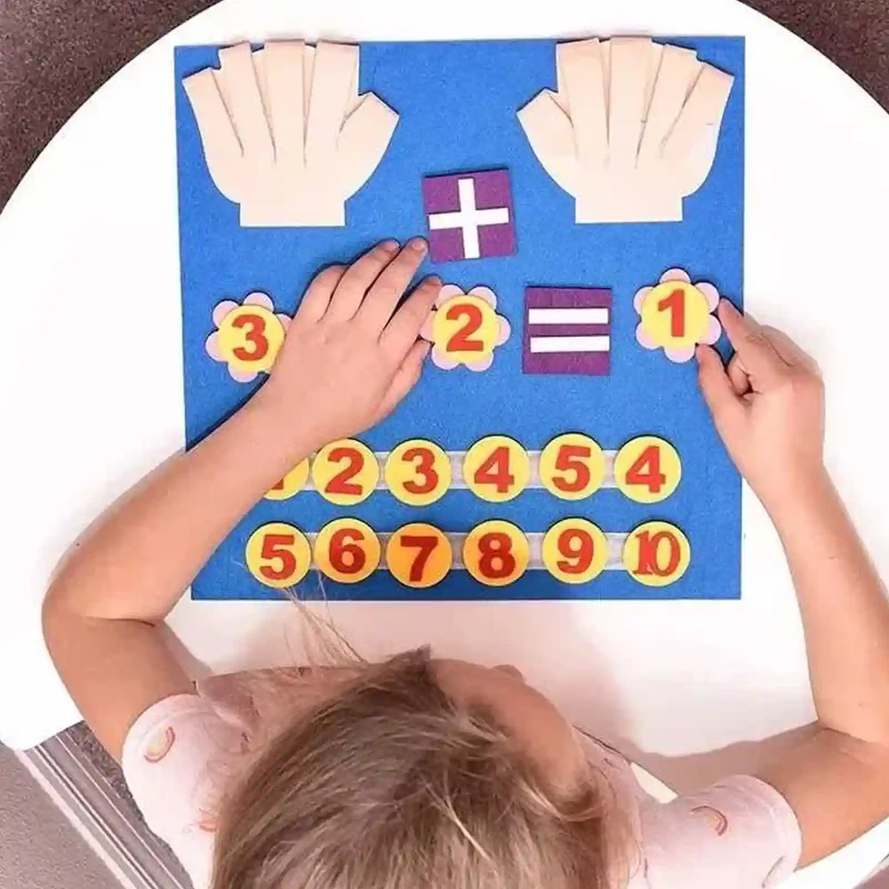 Tabliță din pâslă cu jetoane numerotate și prindere cu velcro, Jucărie matematică Numără pe degete, 20 de piese, Multicolor 2