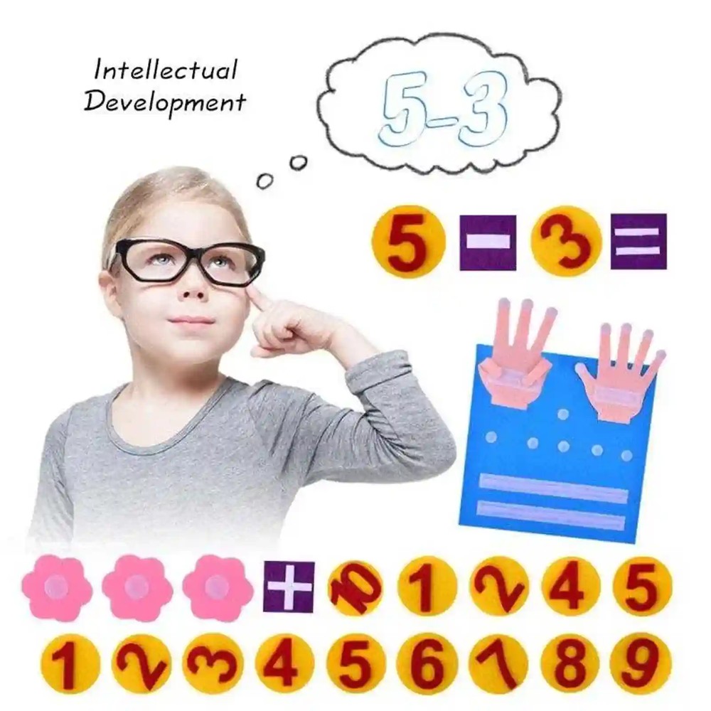 Tabliță din pâslă cu jetoane numerotate și prindere cu velcro, Jucărie matematică Numără pe degete, 20 de piese, Multicolor 3