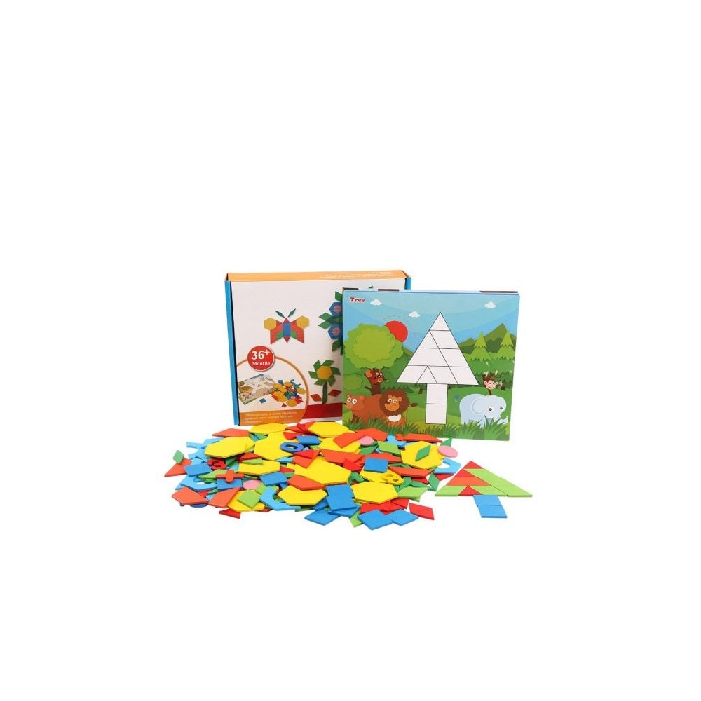 Tangram Lemn 250 Piese, Joc Educativ Geometrie și Logică 3 Ani+ 2