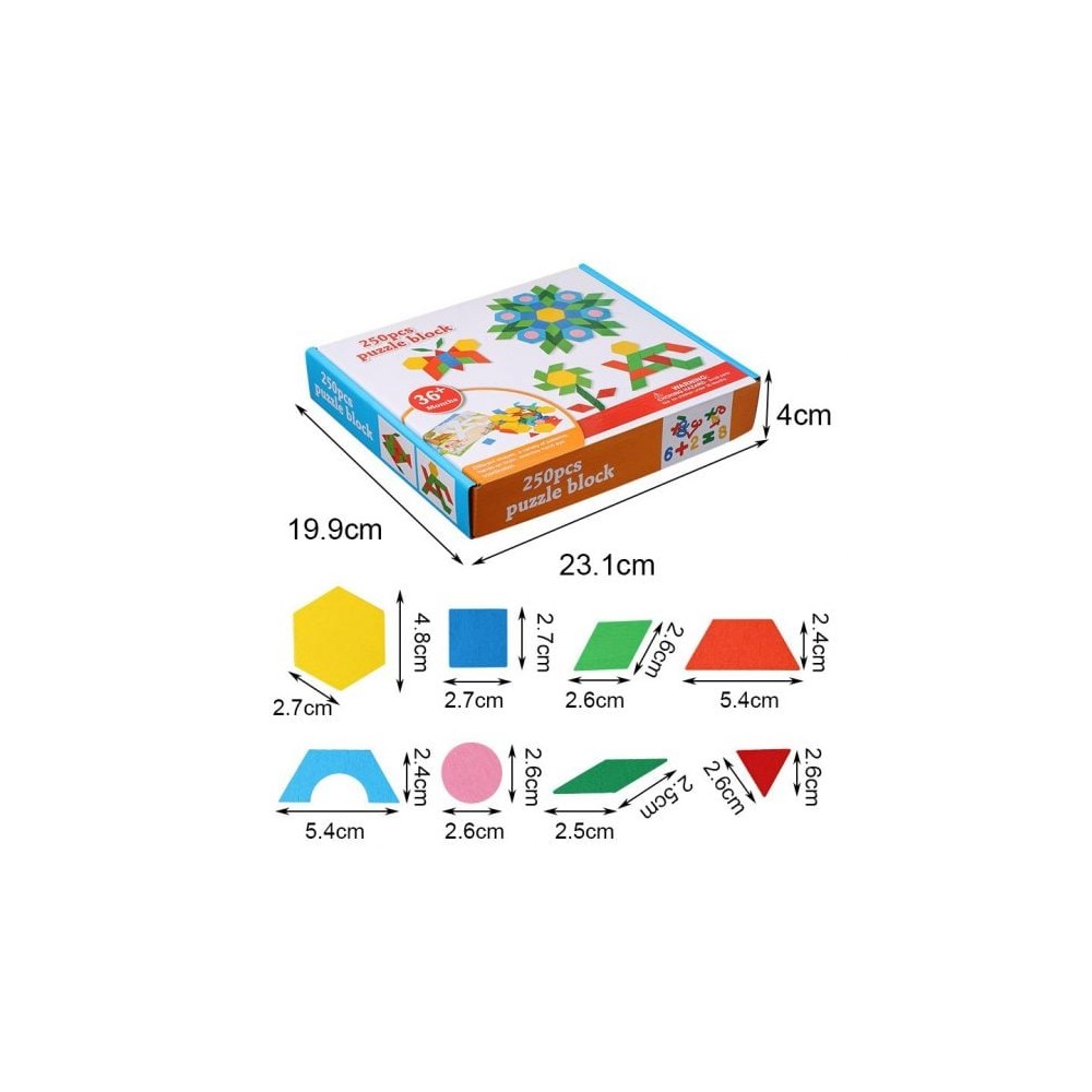 Tangram Lemn 250 Piese, Joc Educativ Geometrie și Logică 3 Ani+ 5