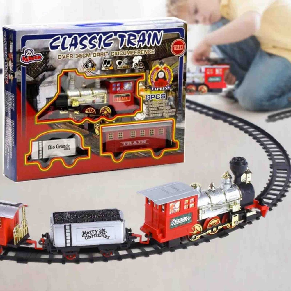 Trenulet Electric copii, cu aburi, sunete și lumini, Circuit 13 piese Classic 2