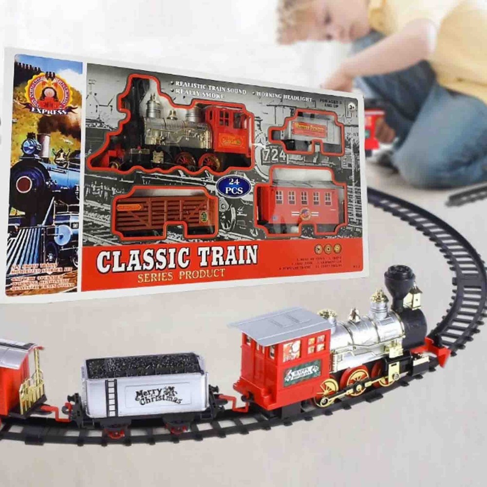 Trenulet Electric copii, cu aburi, sunete și lumini, Circuit 24 piese, Classic 5