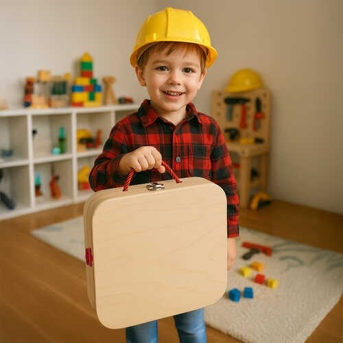 Trusă de scule pentru copii, construcție animale, kit unelte, lemn, multicolor, cutie 31 x 32 x 6 cm 3