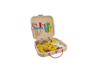 Trusă de scule pentru copii, construcție animale, kit unelte, lemn, multicolor, cutie 31 x 32 x 6 cm