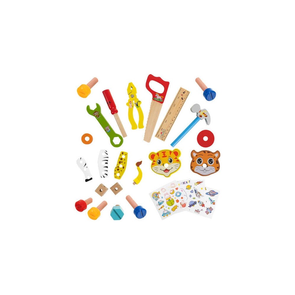 Trusă de scule pentru copii, construcție animale, kit unelte, lemn, multicolor, cutie 31 x 32 x 6 cm 5