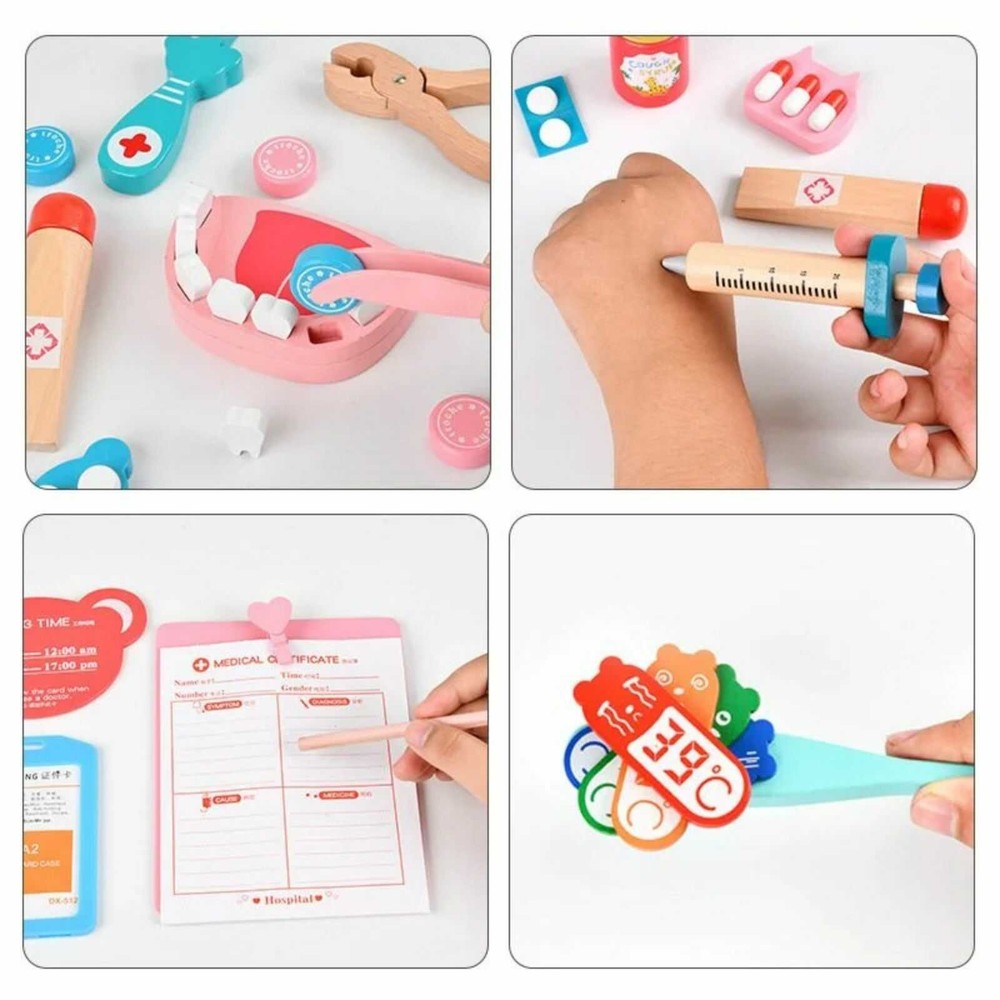 Trusă medicală, set de joacă, doctor, dentist, jucărie din lemn, de rol 3