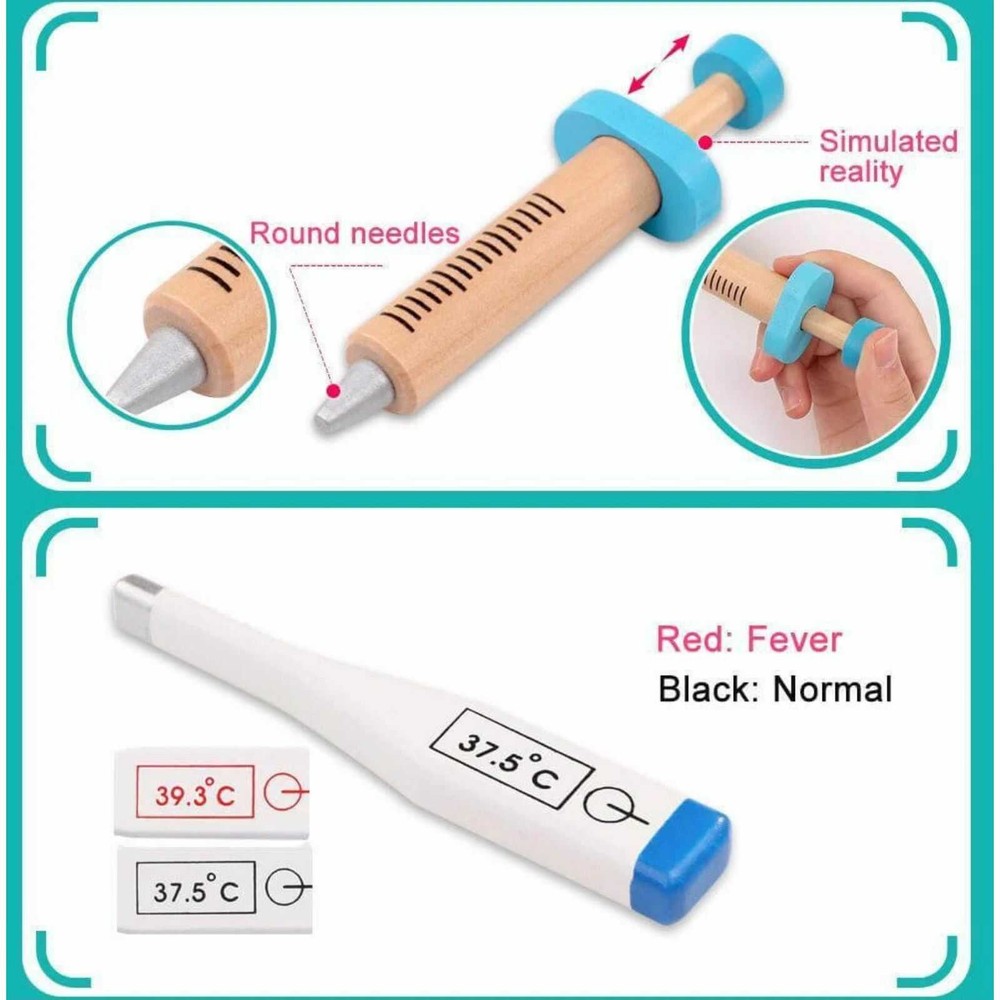 Trusă medicală, set de joacă, doctor, dentist, jucărie din lemn, de rol 5