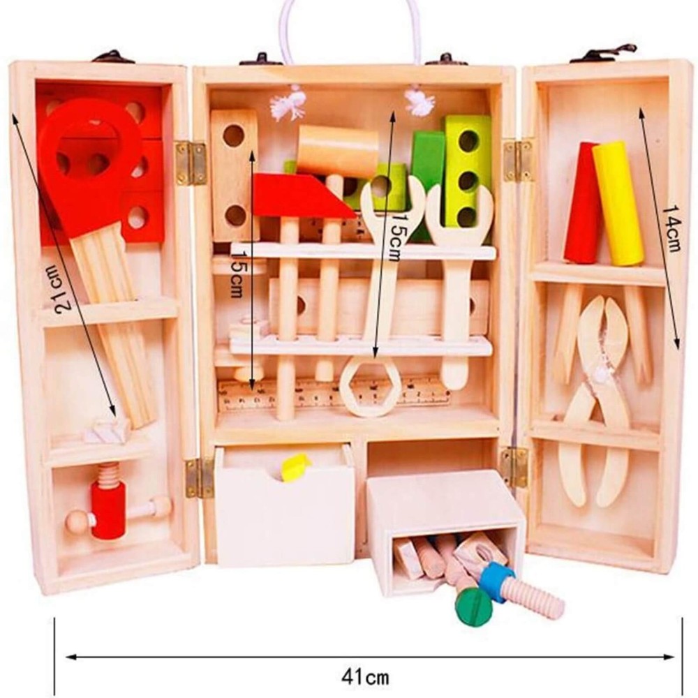 Trusă scule și unelte din lemn cu accesorii, jucărie de rol pentru copii 12