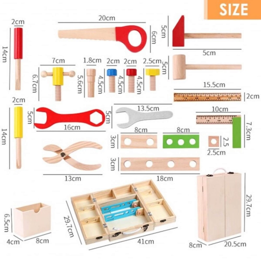 Trusă scule și unelte din lemn cu accesorii, jucărie de rol pentru copii 5