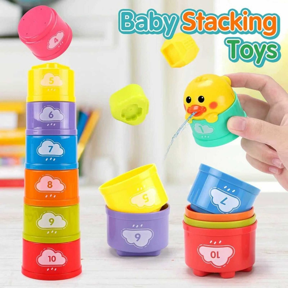 Turn din Căni pentru Baie, 11 Piese Colorate, Vârf Rățușcă, Jucărie Educativă pentru Apă, 18 luni+ 3