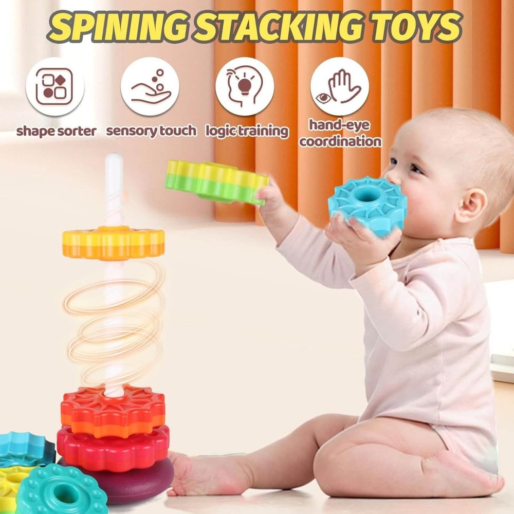 Turn piramidă, Rainbow Spiral, Joc de stivuire și dexteritate, 12 luni+, cu spirală 2