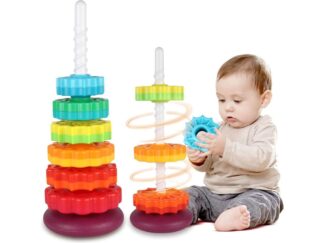 Turn piramidă, Rainbow Spiral, Joc de stivuire și dexteritate, 12 luni+, cu spirală