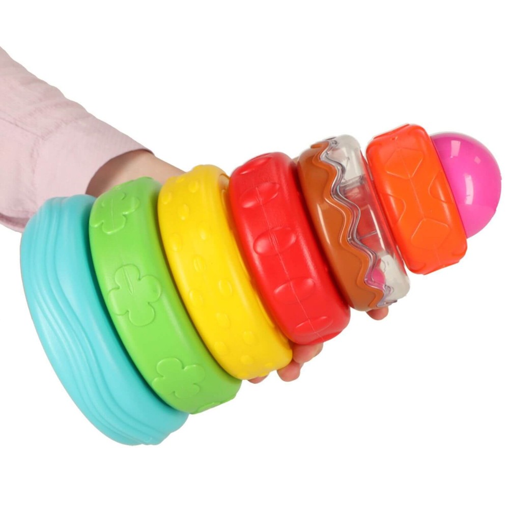 Turn Piramidă Senzorial și Educativ, 7 Elemente Colorate, Puzzle Montessori, Bebeluși, 12 luni+ 3