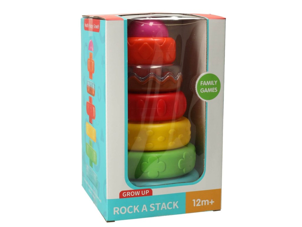 Turn Piramidă Senzorial și Educativ, 7 Elemente Colorate, Puzzle Montessori, Bebeluși, 12 luni+